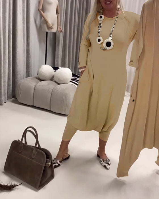 Combinaison Unie À Manches Longues Décontractée