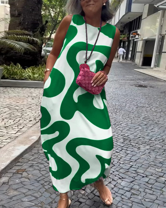 Robe Sans Manches Col Rond Avec Imprimé Géométrique