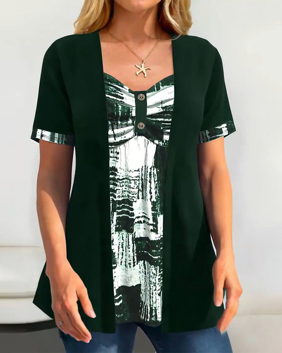 Blouse Imprimée Faux Deux Pièces Irrégulière