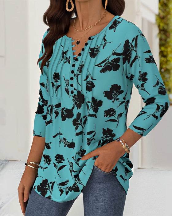 Blouse à Boutons Imprimée Mode