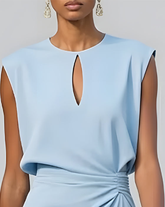 Robe Col Rond Sans Manches Découpé Cintré Irrégulier