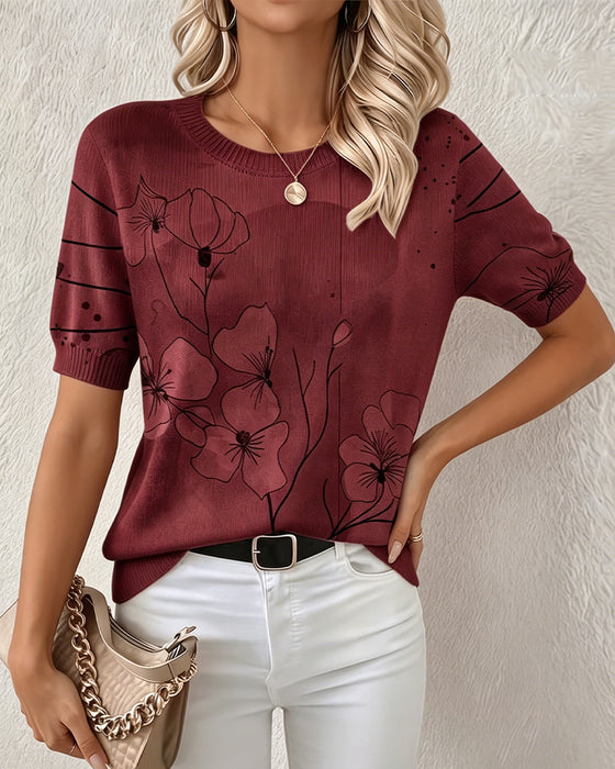 Pull-Over Imprimé Manches Courtes Col Rond