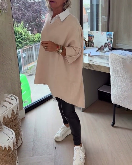 Pull Avec Caractéristiques Col V, Boutonné Et Asymétrique