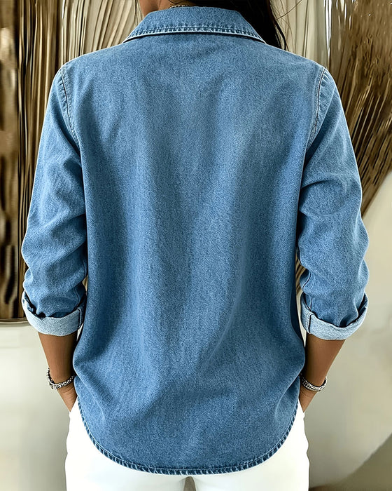 Blouse Revers Fermeture Éclair Manche Longue