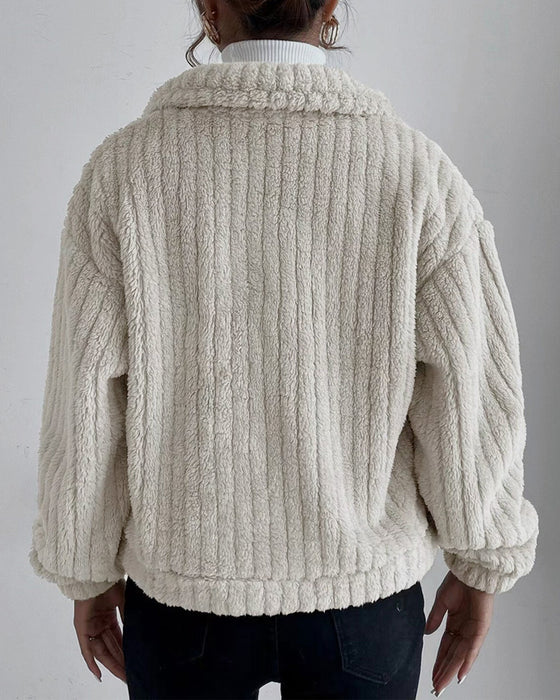 Manteau épais décontracté de couleur unie avec revers boutonné et manches longues