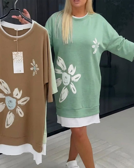 Robe Sweatshirt Col Rond Imprimé Patchwork