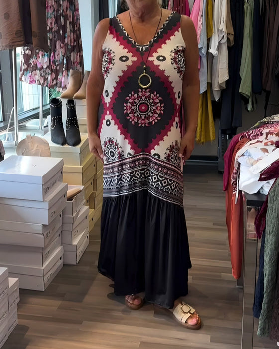 Robe Col V Sans Manches Jupe Ample