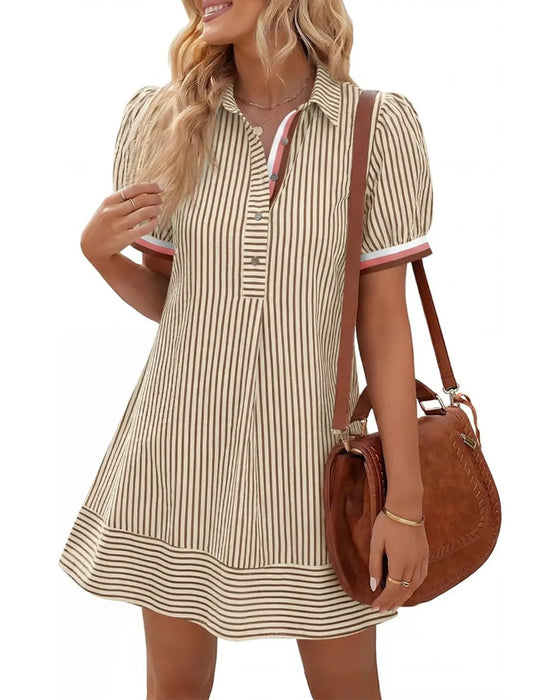 Robes Rayure Manche Bouffante Col Polo