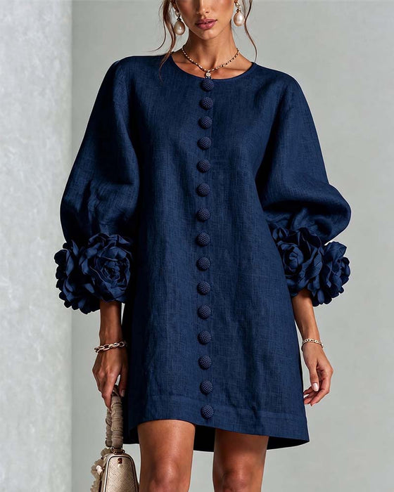 Robe Élégante Fleurie Manche Lanterne