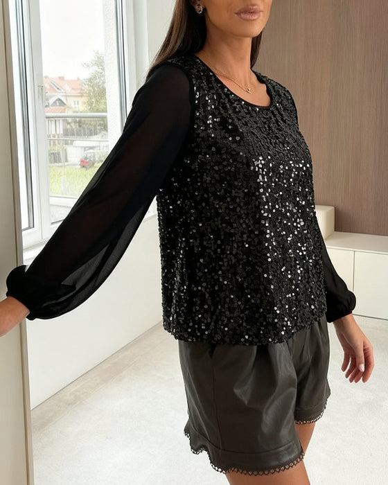 Blouse Unie À Manches Longues Et Ample