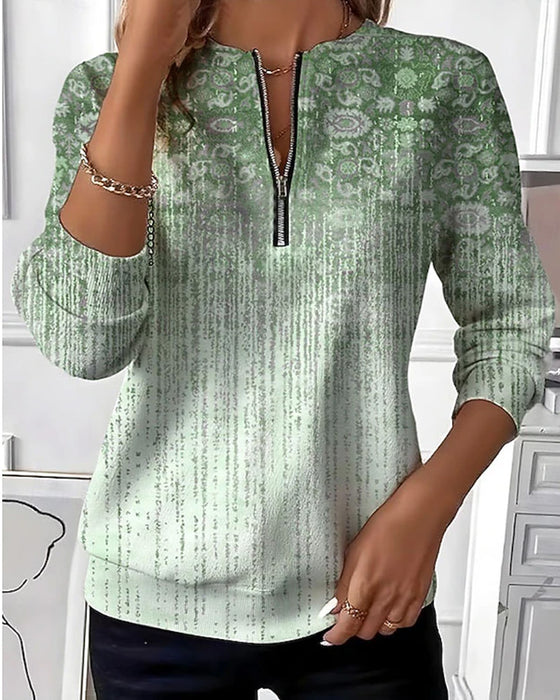 Sweatshirt Vintage Floral Dégradé Demi-Zip