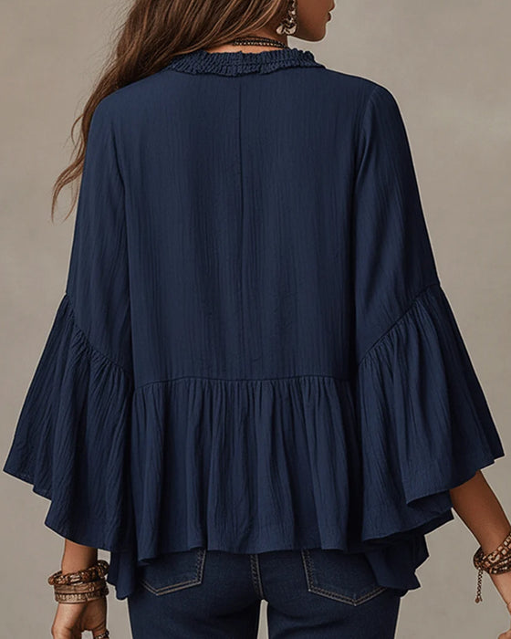 Blouse Col En V Scallop Volant Garniture