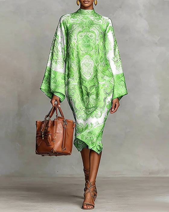 Robe À Col Montant Avec Imprimé Vintage