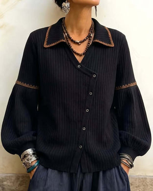 Manteau Col Rabattu Bouton Manche Lanterne