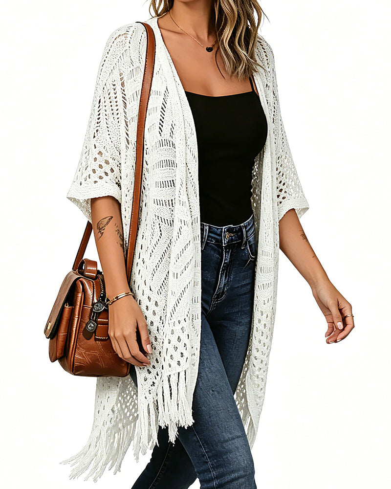 Cardigans Découpe Frange Tricot