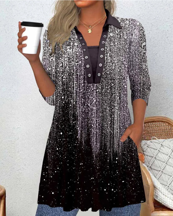 Blouse À Manches Longues Avec Col Et Imprimé