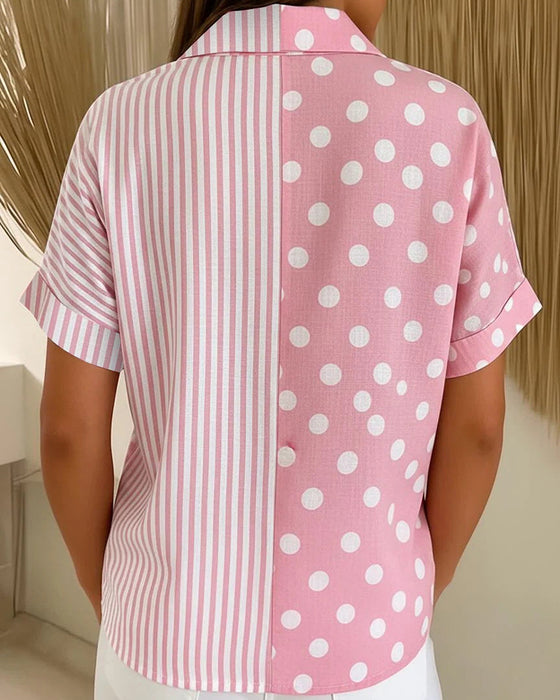 Blouse Revers À Pois Rayure
