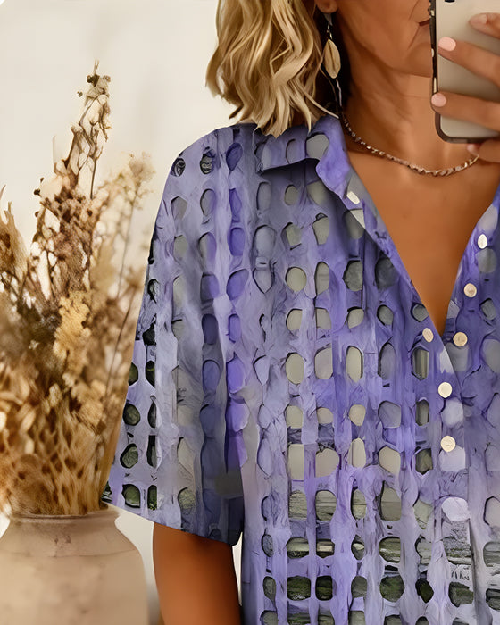 Blouse Imprimé Pois Bouton Demi-Patron