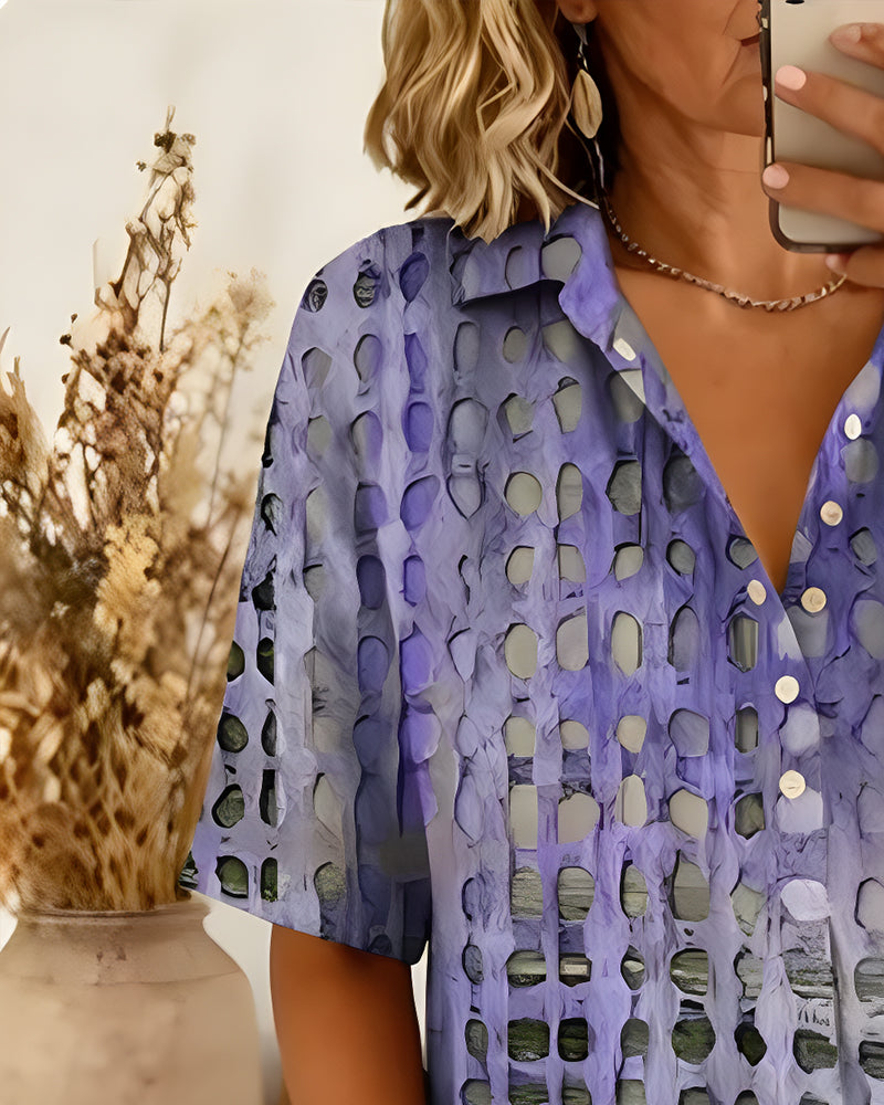 Blouse Imprimé Pois Bouton Demi-Patron