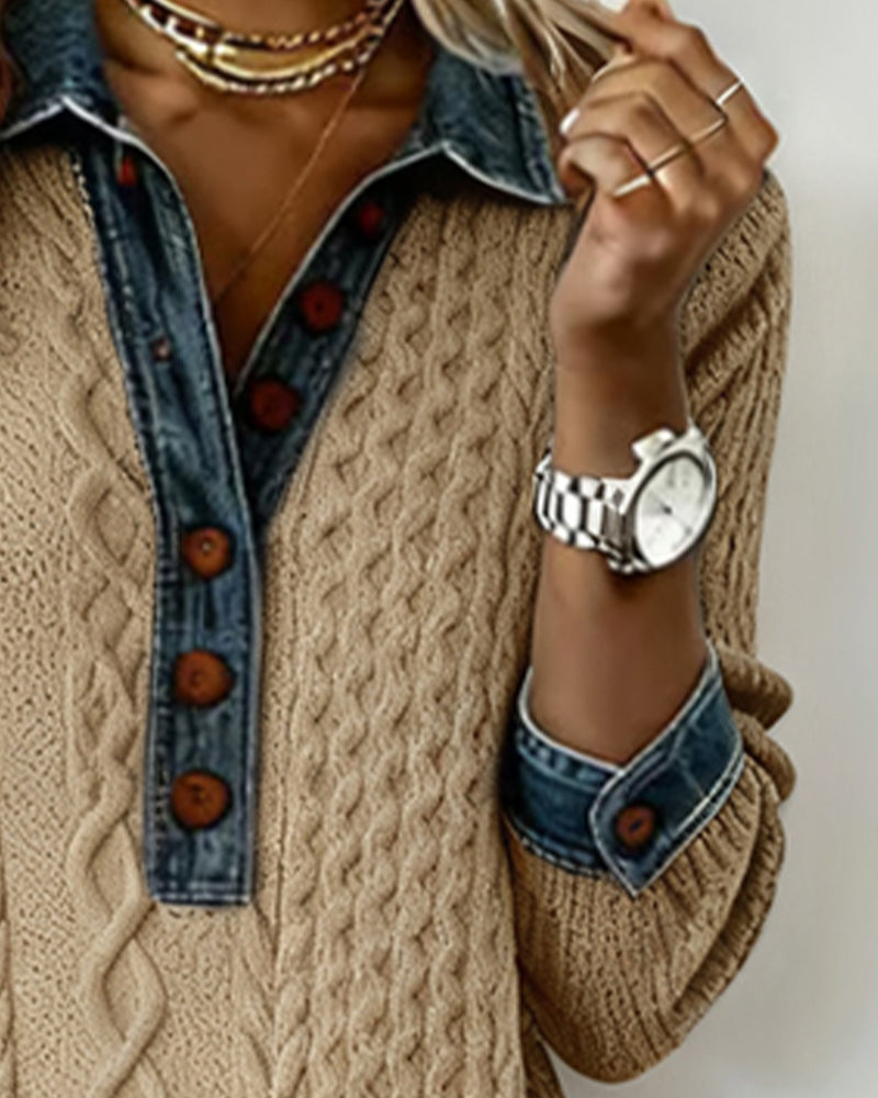 Robe À Col En Jean, Motif Torsadé Et Patchwork