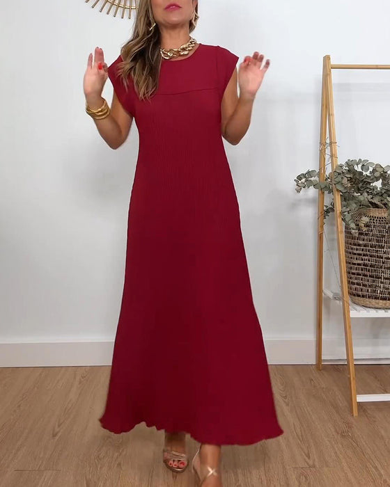 Robe plissée simple sans manches de couleur unie