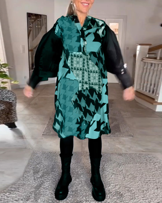 Robe imprimée à manches longues et col en V