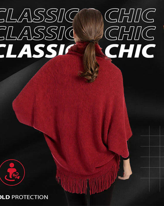 Cape À La Mode Épais Col En Fourrure Écharpe