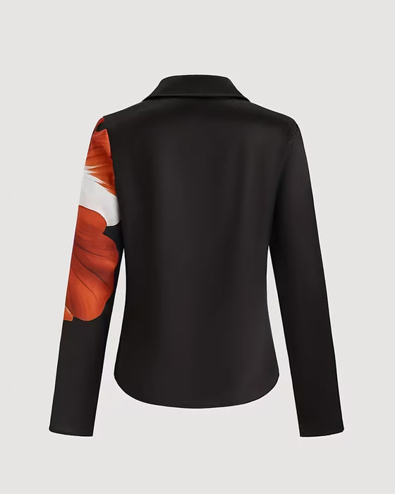 Blouse Revers Épaule Droite Imprimée