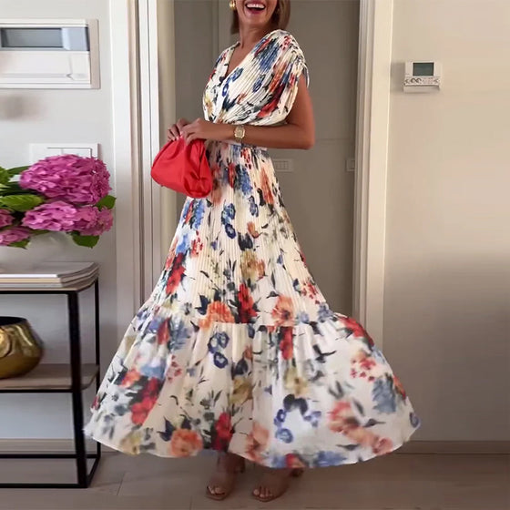 Robe élégante plissée à imprimé floral coloré