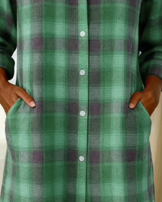 Robe Chemise À Carreaux Col Revers Boutonnée