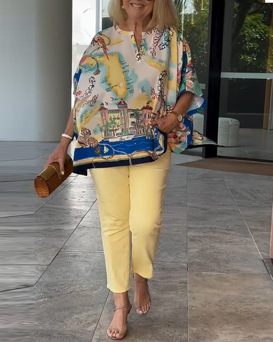 Blouse Manche Chauve-Souris Imprimé