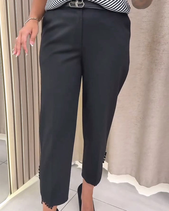 Pantalon Taille Haute Dentelle Patchwork Court