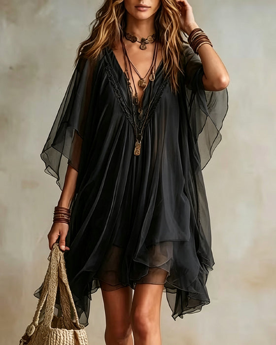 Robe Col En V Irrégulier Transparent Ample