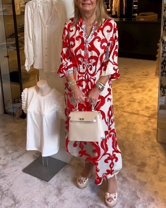 Robe ample imprimée à col en V