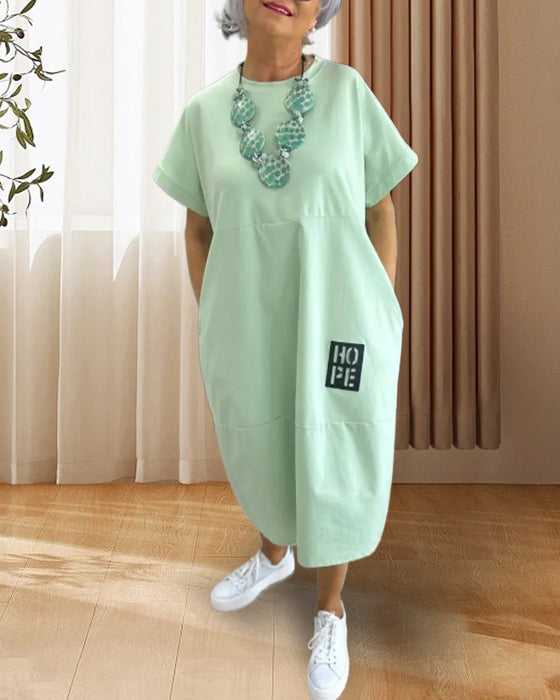 Robe Manche Courte Décontractée Droite Poche