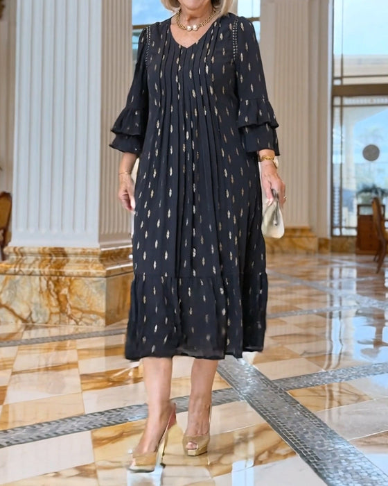 Robe Manche Lanterne Col En V Imprimé