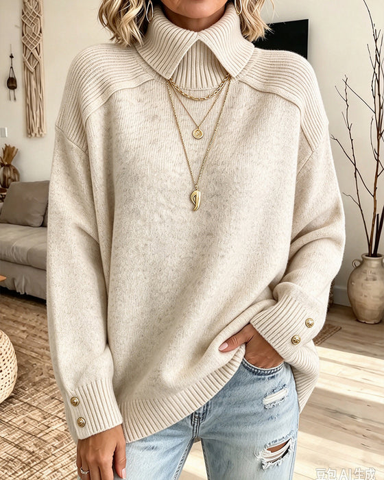 Pull Col Haut Boutonné Loose