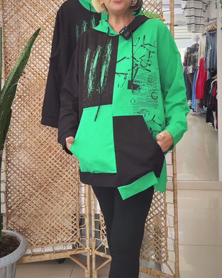 Sweat-shirt décontracté à capuche imprimé colorblock