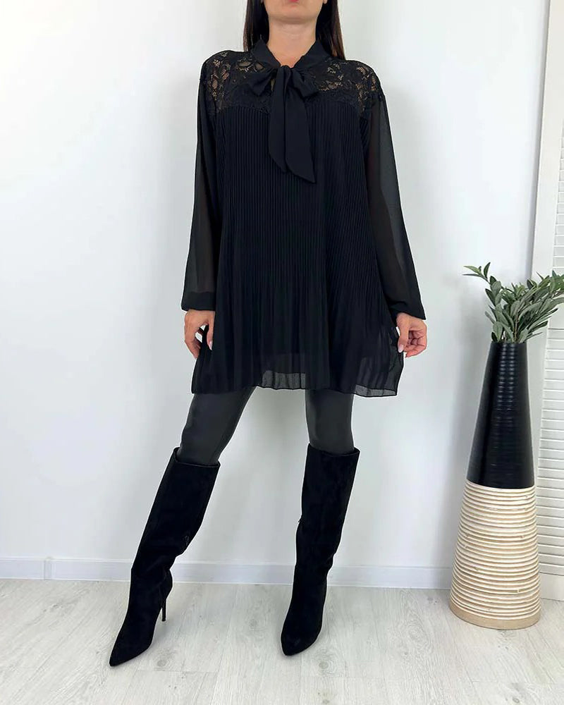 Blouse Unie Ample À Ruban Et Plissés
