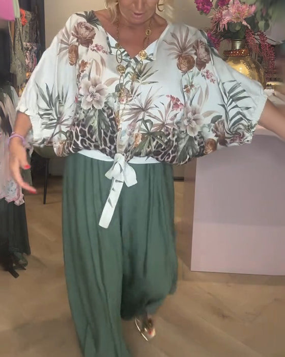 Blouse Manche Chauve-Souris Imprimé Lâche