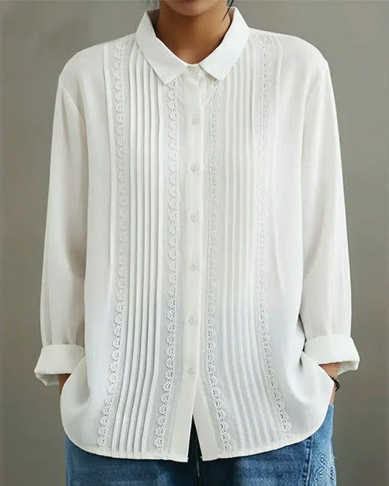Chemise Col Poupée Unie Manches Longues