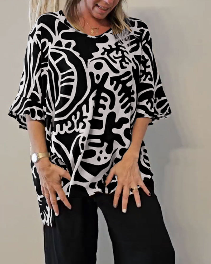 Haut Imprimé Botanique Abstrait Ample