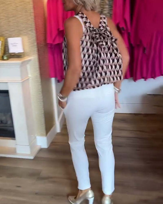 Haut décontracté à col ras du cou sans manches et imprimé diamant