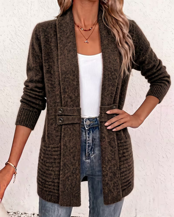 Cardigan Unie Bouton Orné