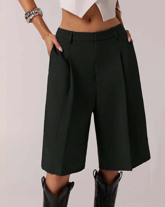 Blazer Pantalon Bermuda Jambe Droite Poche Décontracté
