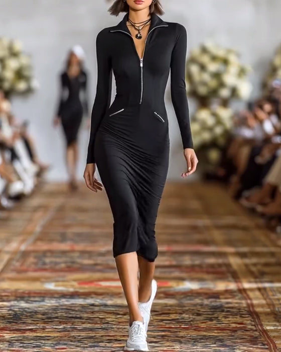 Robe élégante unie stretch