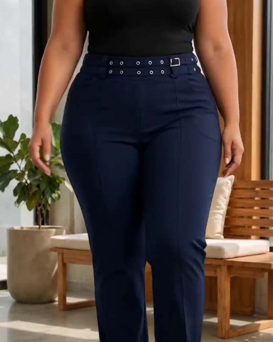 Pantalon Élégant Taille Haute Slim Fit Long