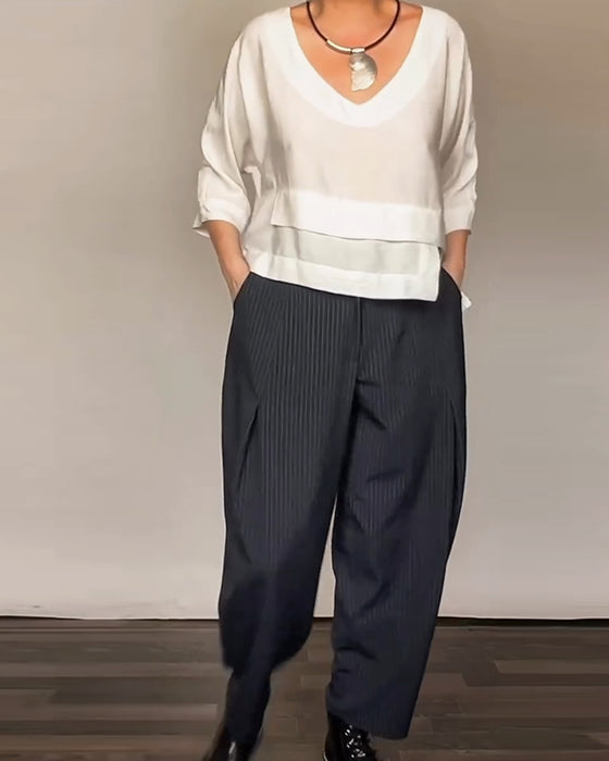 Pantalons Casuals Avec Des Rayures Rétro