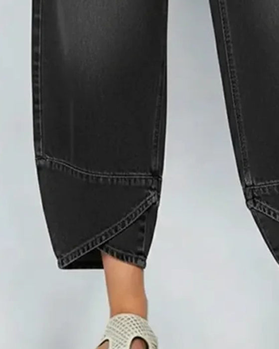 Pantalon En Denim Patchwork Décontracté