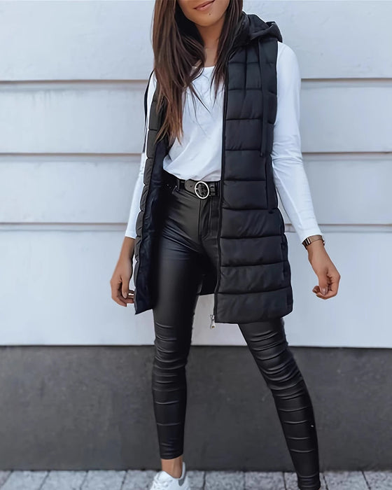 Gilet Manteau À Capuche Mi-Long